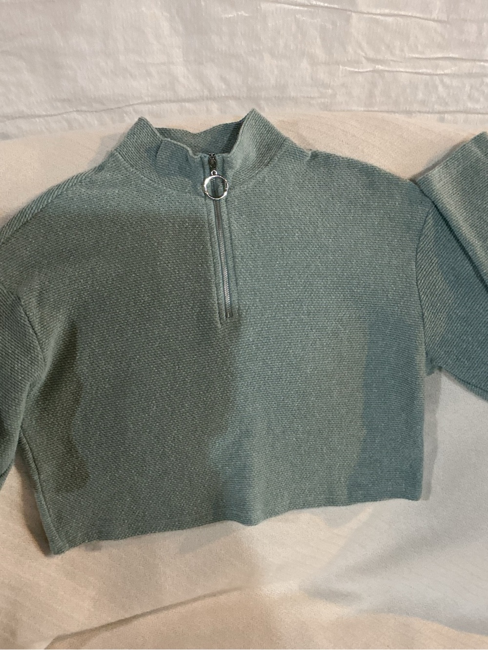 Cropped Half-Zip Mock Neck Sweater in Sage